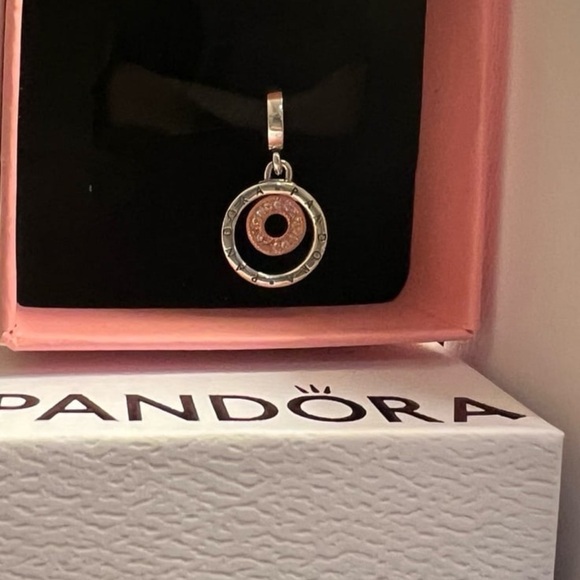 PANDORA SIGNATURE TWO-TONE LOGO CIRCLES DANGLE CHARM Style #: 782287C01 - Picture 6 of 13
